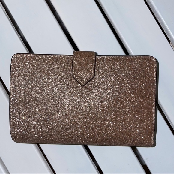 Kate spade Medium compact wallet rose gold shimmy glitter with box NWT - Picture 5 of 7